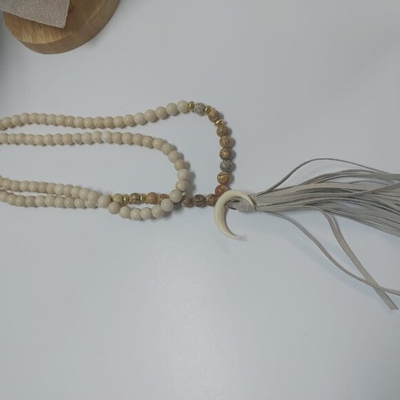 2/$30 Horn Crescent Moon Pendant Natural Jasper Gemstone Beads Necklace 36" Boho - Picture 5 of 7
